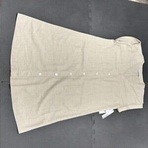 Studio One New York Linen Sleeveless Long Button Front Vest Natural L